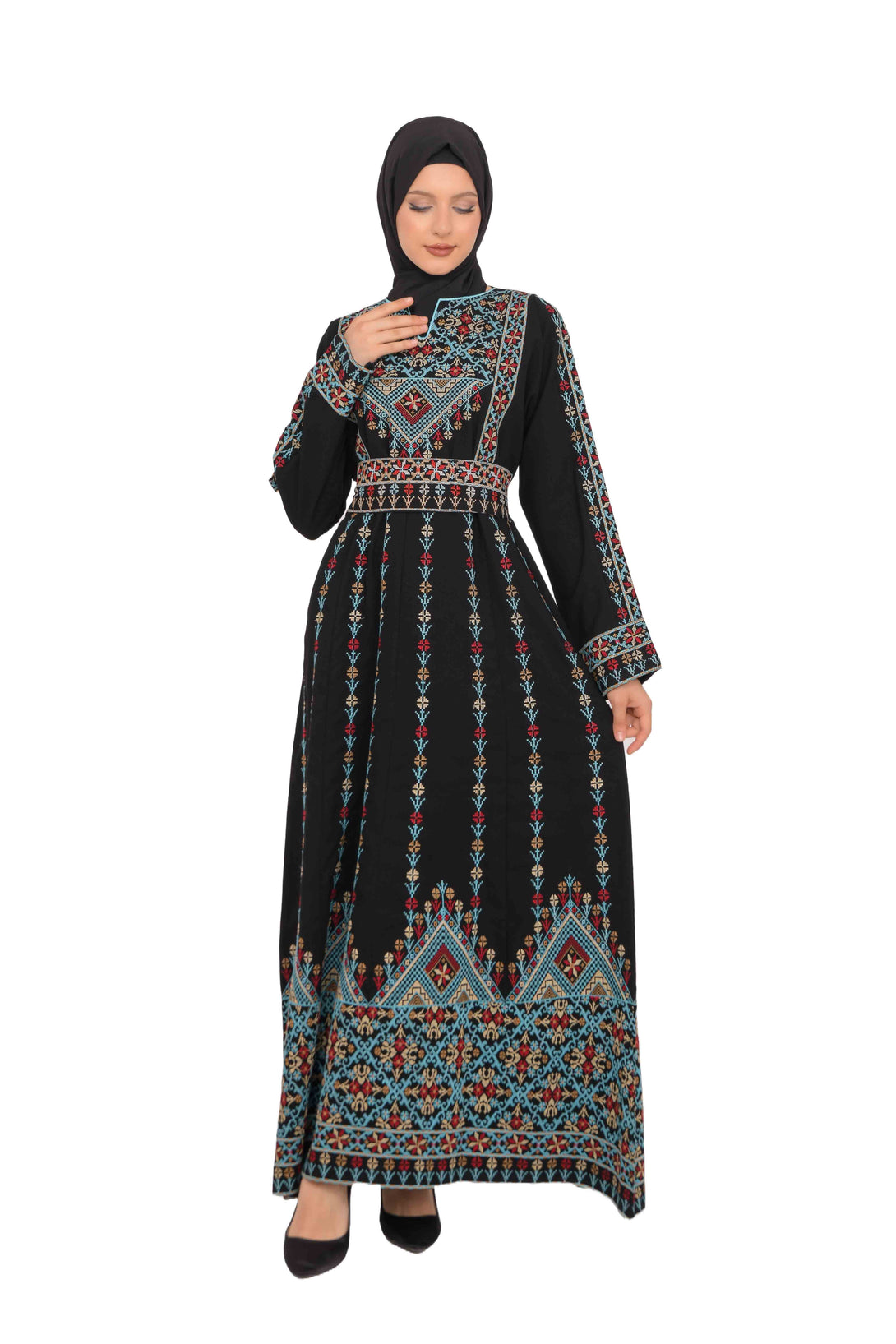 Zaytoon Gift Dress Zaytoon® Dark Navy Multi-Color Palestinian Thobe with Astonishing Embroidery