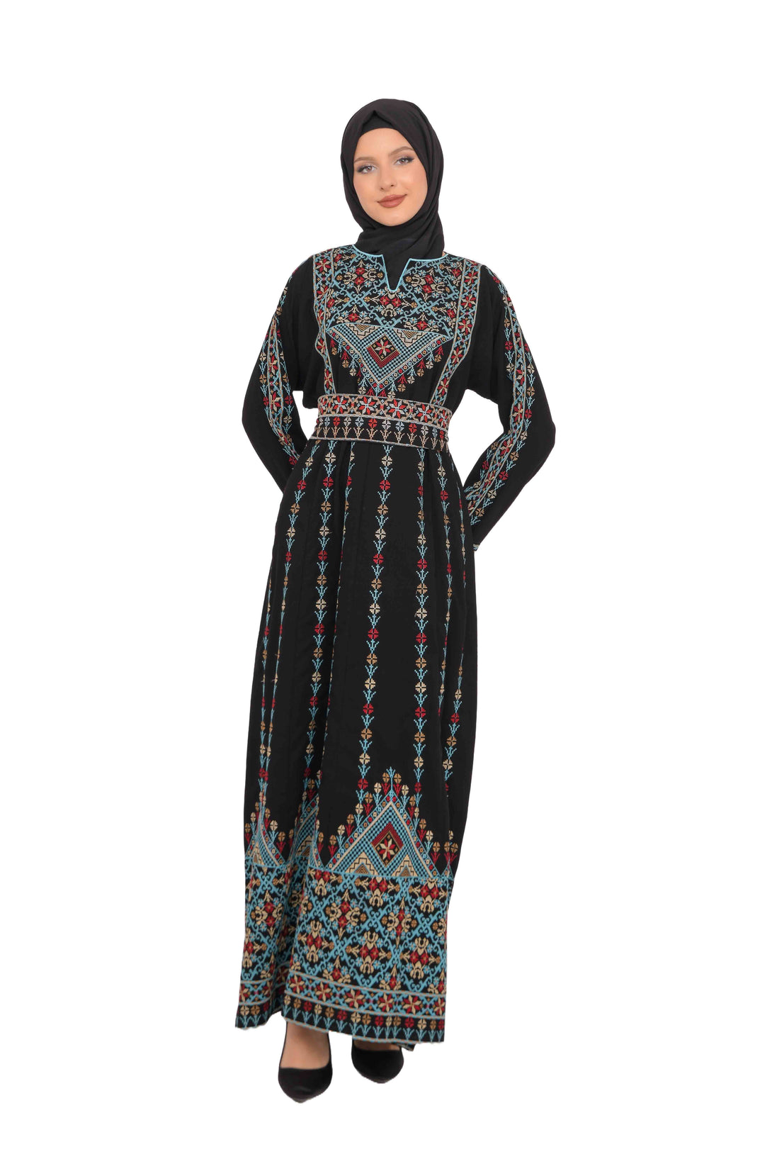 Zaytoon Gift Dress Zaytoon® Dark Navy Multi-Color Palestinian Thobe with Astonishing Embroidery