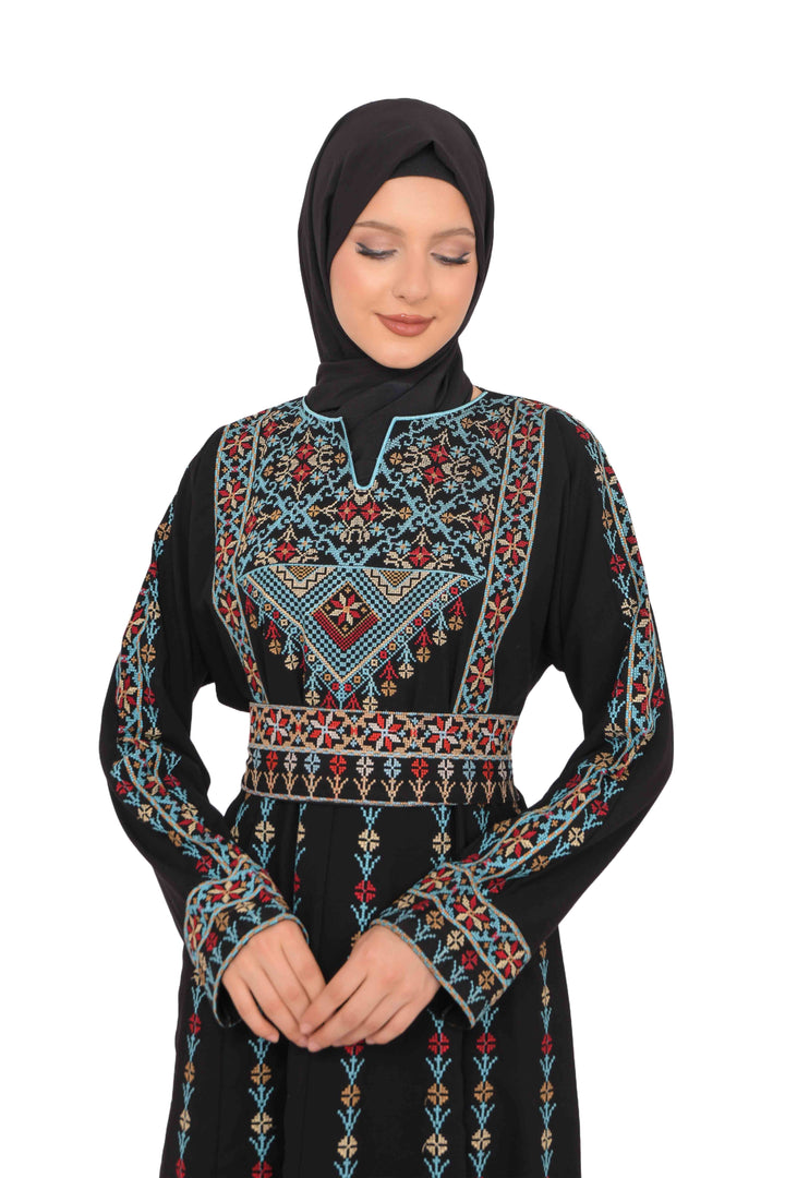 Zaytoon Gift Dress Zaytoon® Dark Navy Multi-Color Palestinian Thobe with Astonishing Embroidery