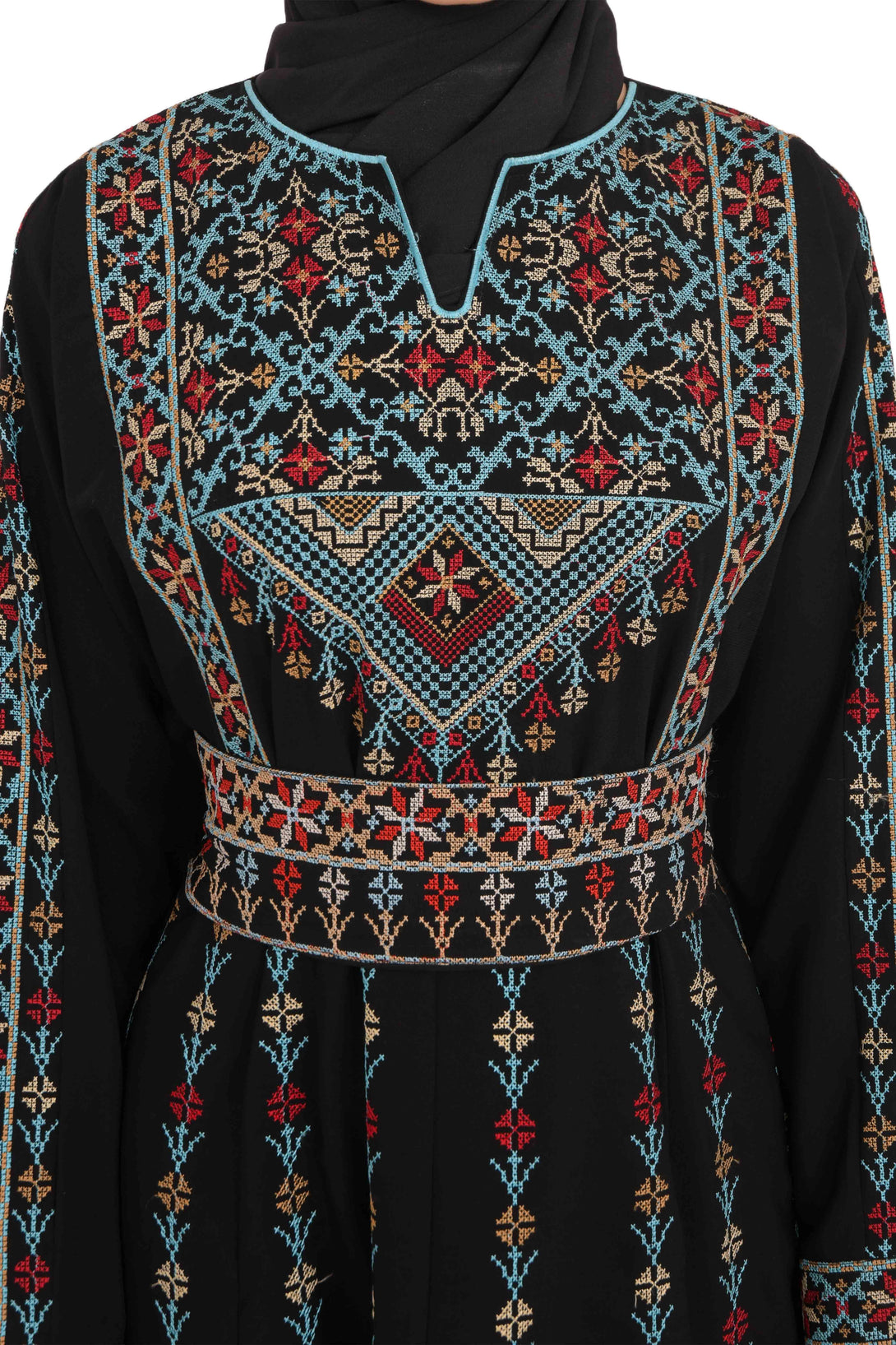 Zaytoon Gift Dress Zaytoon® Dark Navy Multi-Color Palestinian Thobe with Astonishing Embroidery