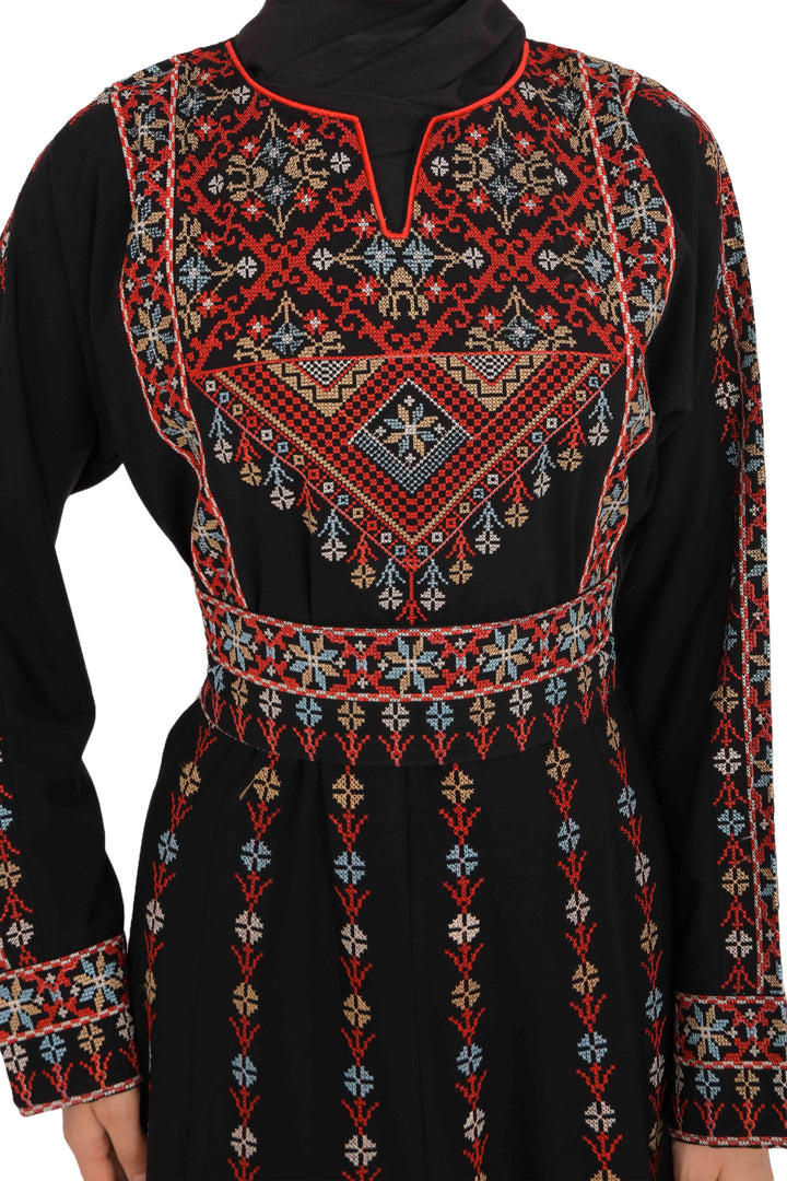 Zaytoon Gift Dress Zaytoon® Dark Navy Multi-Color Palestinian Thobe with Astonishing Embroidery