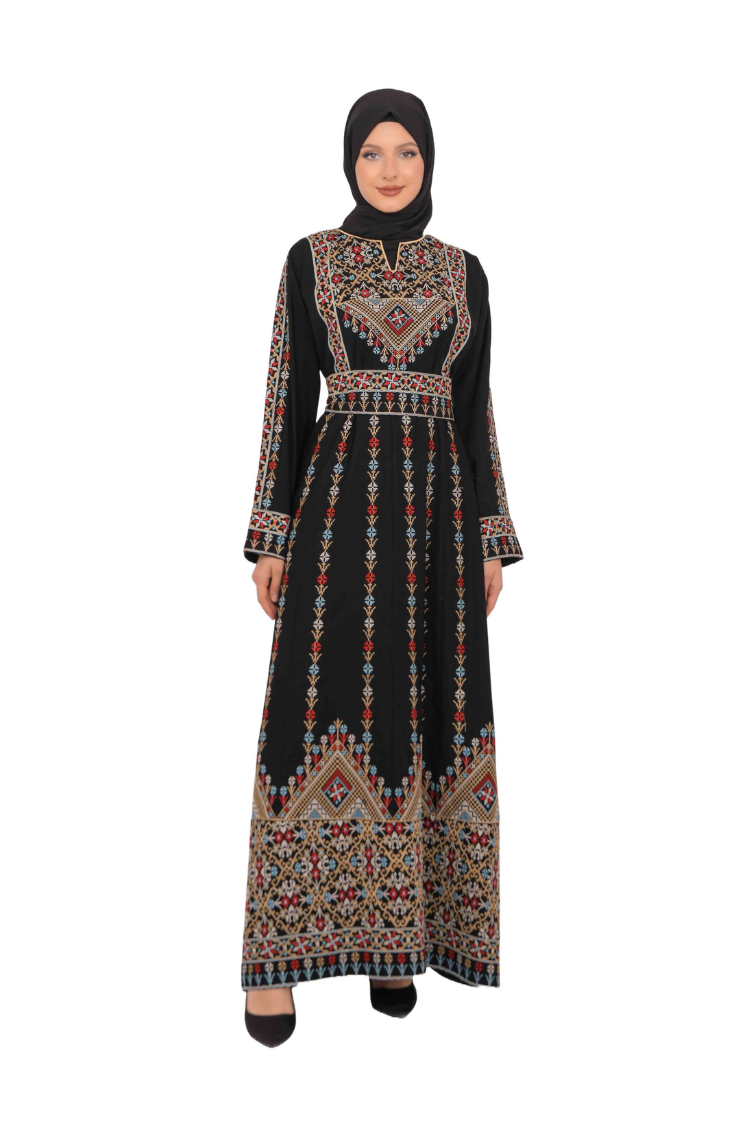 Zaytoon Gift Dress Zaytoon® Dark Navy Multi-Color Palestinian Thobe with Astonishing Embroidery