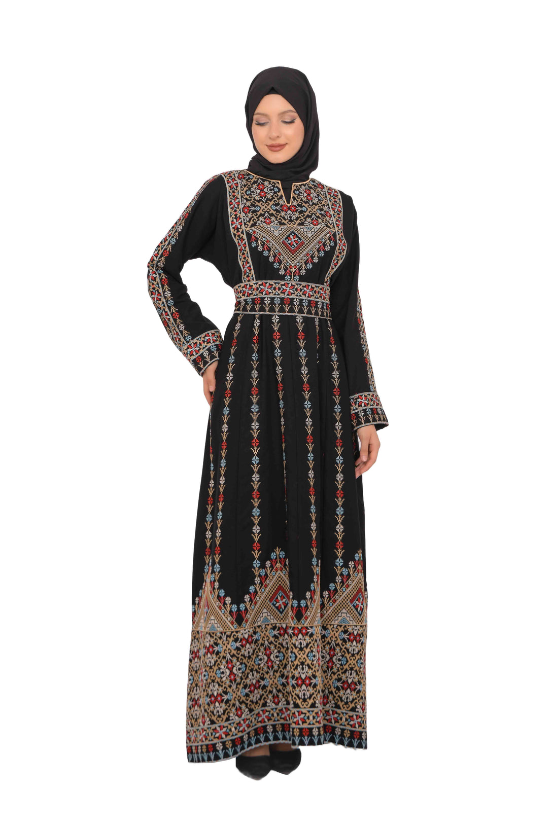 Zaytoon Gift Dress Zaytoon® Dark Navy Multi-Color Palestinian Thobe with Astonishing Embroidery