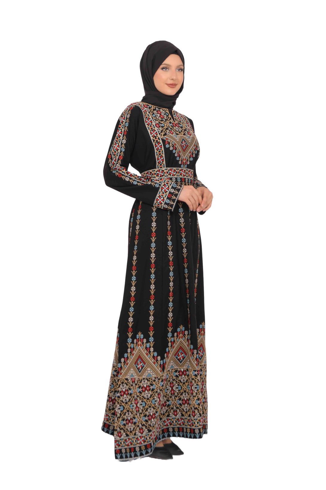 Zaytoon Gift Dress Zaytoon® Dark Navy Multi-Color Palestinian Thobe with Astonishing Embroidery