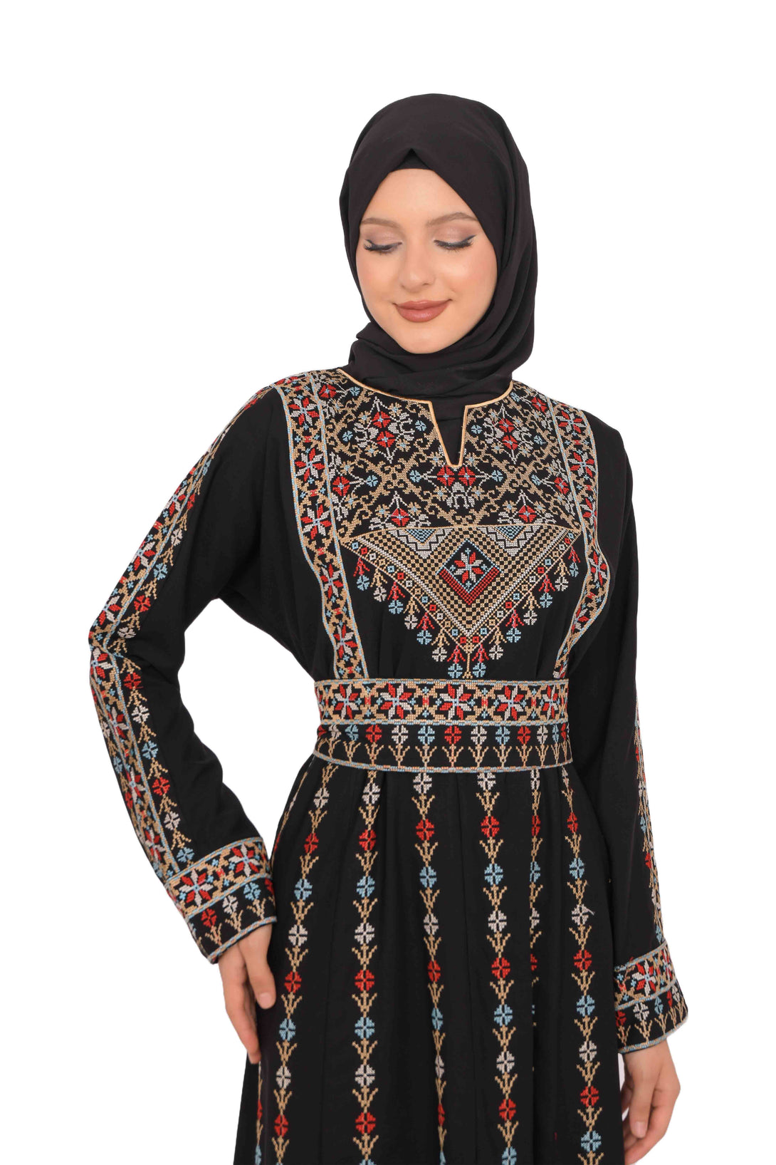 Zaytoon Gift Dress Zaytoon® Dark Navy Multi-Color Palestinian Thobe with Astonishing Embroidery