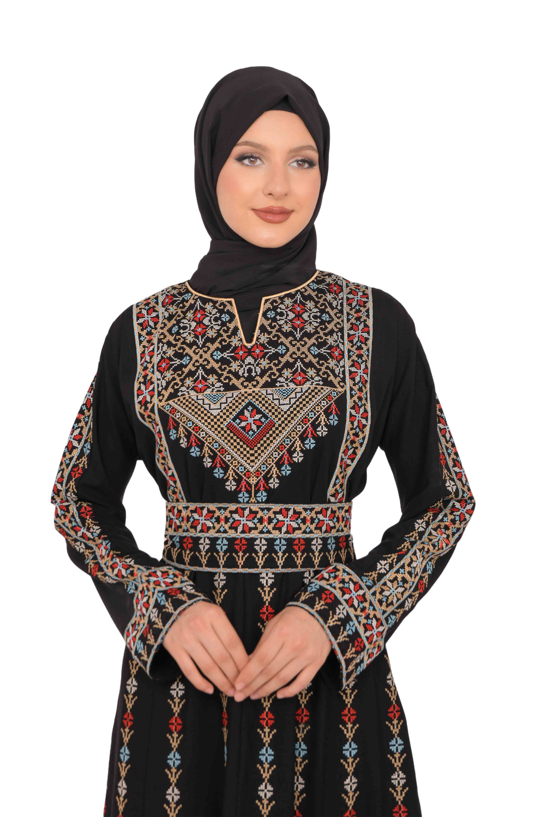 Zaytoon Gift Dress Zaytoon® Dark Navy Multi-Color Palestinian Thobe with Astonishing Embroidery