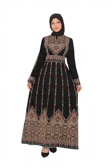 Zaytoon Gift Dress Zaytoon® Dark Navy Multi-Color Palestinian Thobe with Astonishing Embroidery