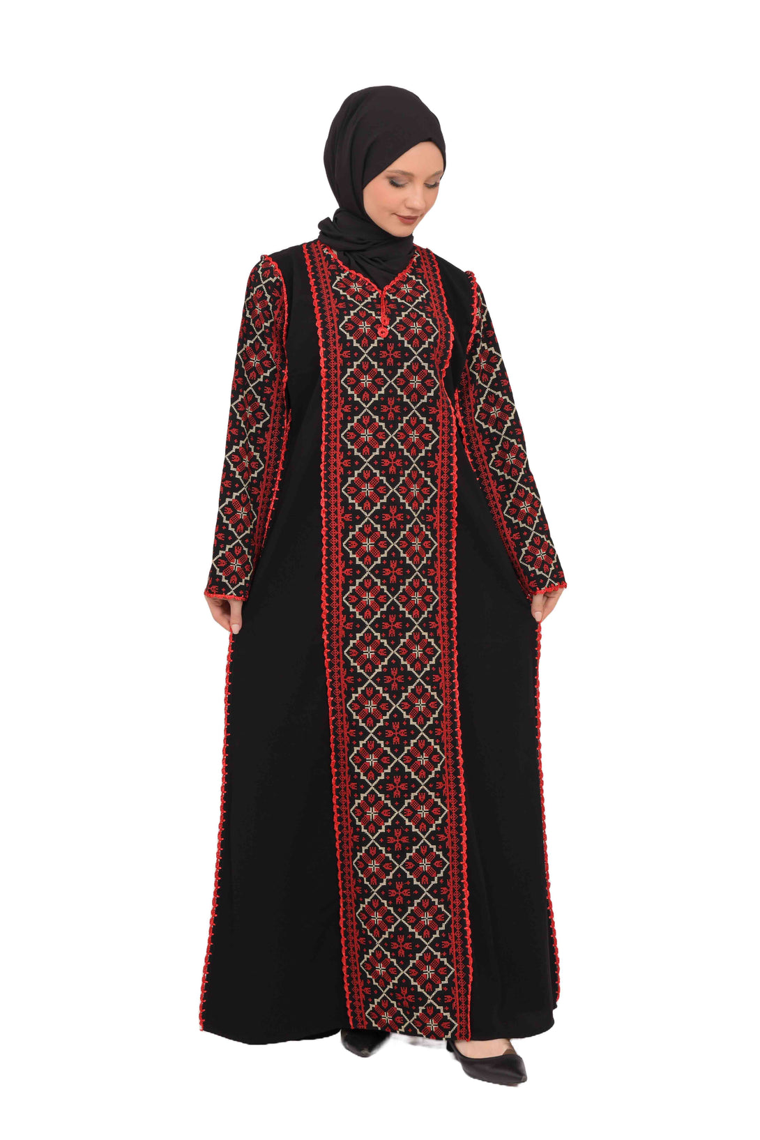 Zaytoon Gift Dress Zaytoon® Embroidered Palestinian Maxi Dress with Long Sleeves