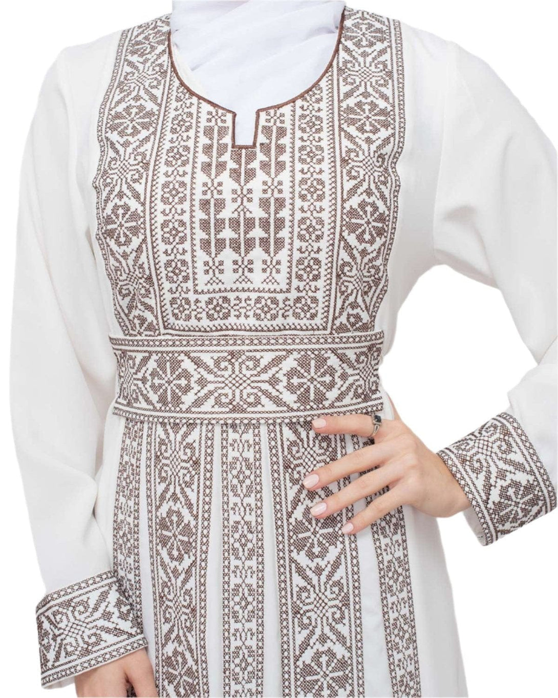 Zaytoon Gift Dress Zaytoon® Palestinian Traditional Embroidered Women's White Dress