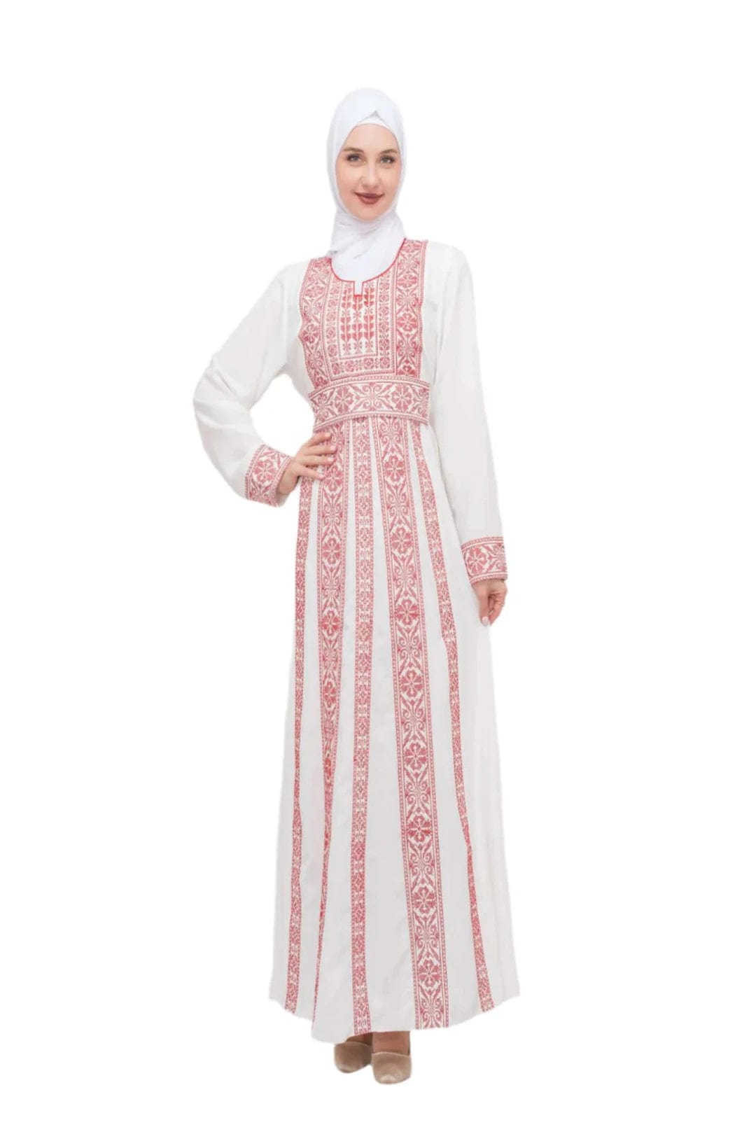 Zaytoon Gift Dress Zaytoon® Palestinian Traditional Embroidered Women's White Dress