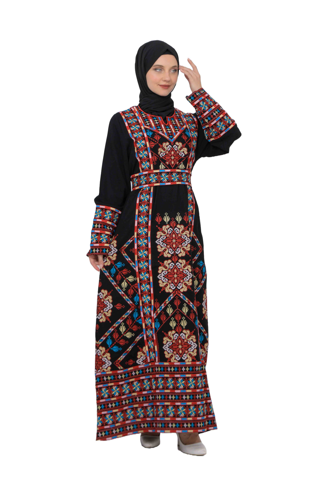 Zaytoon Gift Dress Zaytoon® Traditional Palestinian Rose Double-Sided Embroidered Long Women's Dress