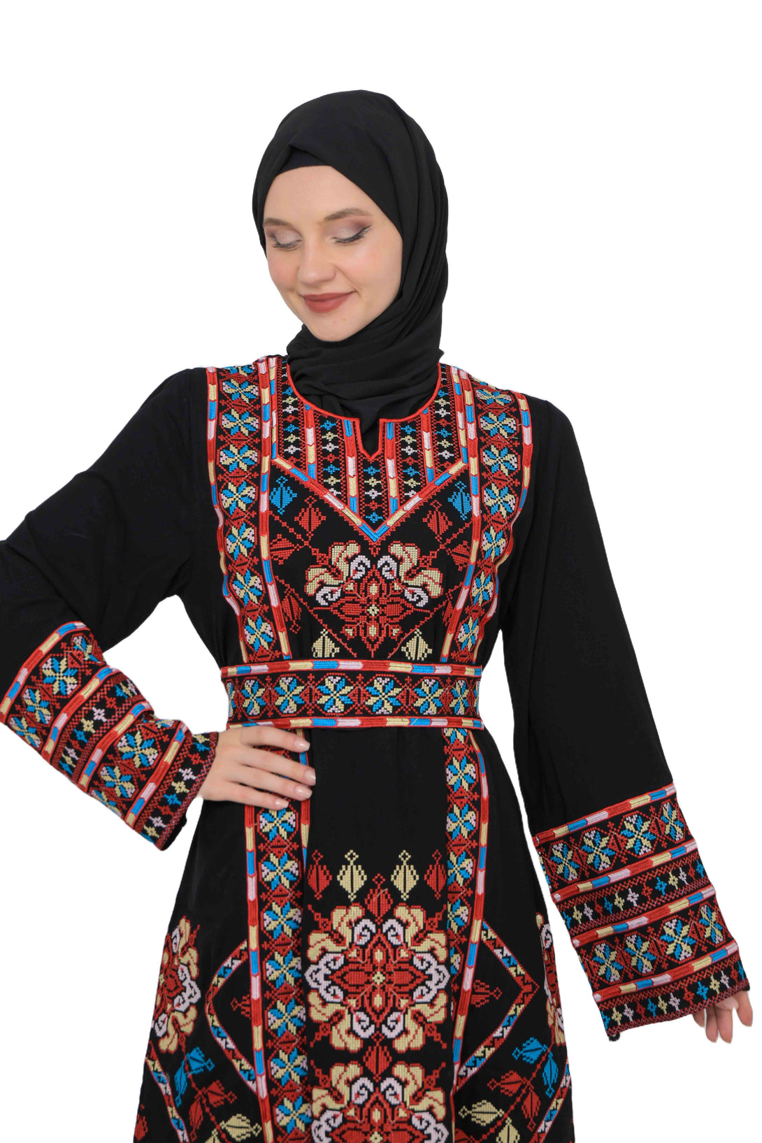 Zaytoon Gift Dress Zaytoon® Traditional Palestinian Rose Double-Sided Embroidered Long Women's Dress