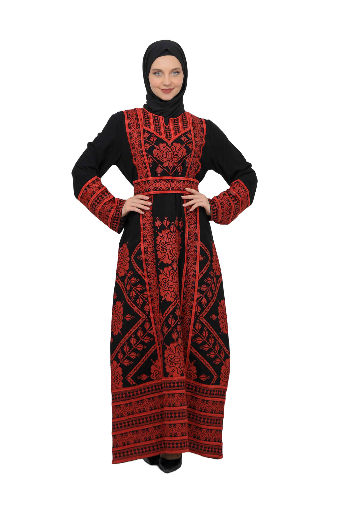 Zaytoon Gift Dress Zaytoon® Traditional Palestinian Rose Double-Sided Embroidered Long Women's Dress