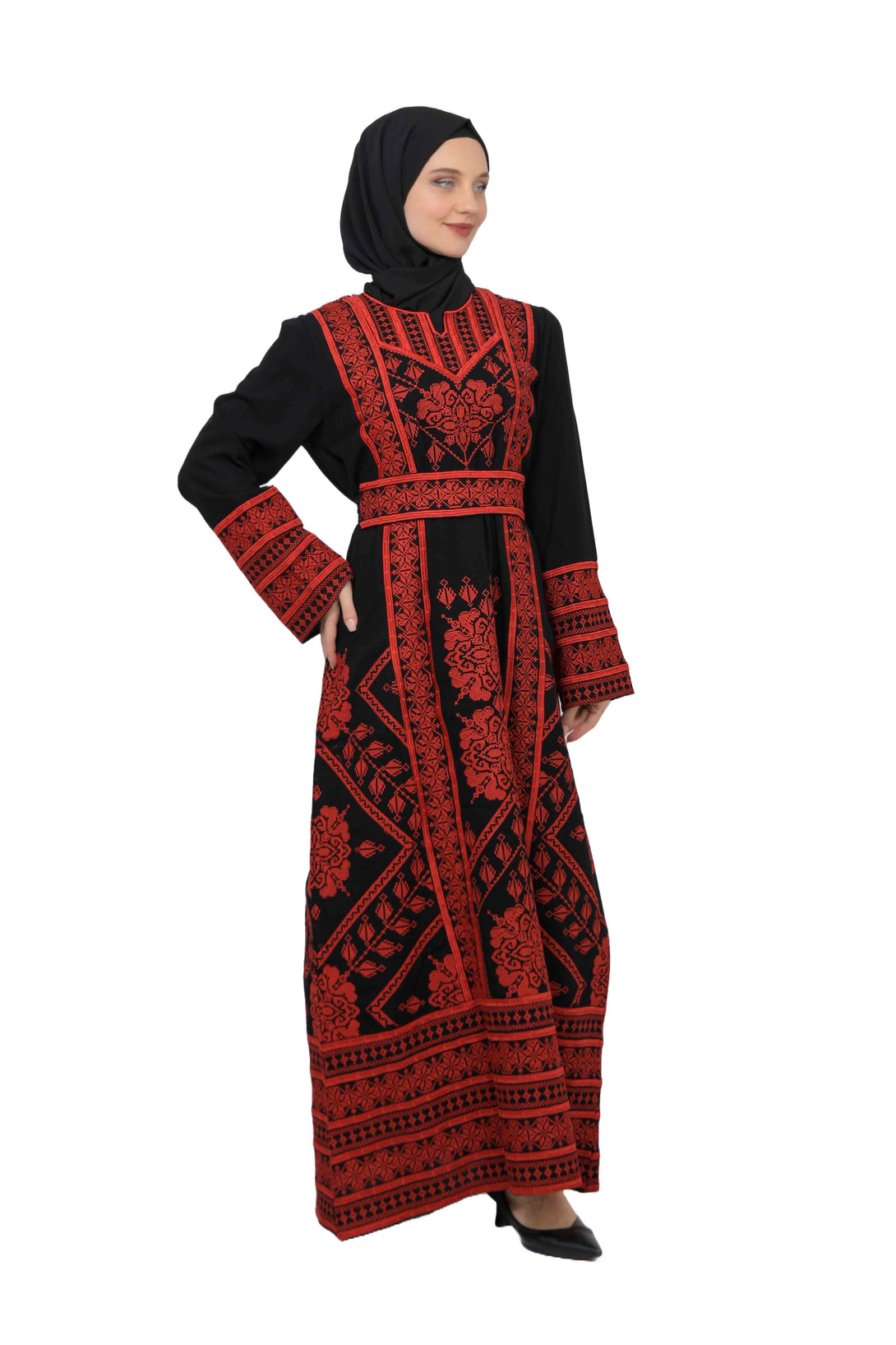 Zaytoon Gift Dress Zaytoon® Traditional Palestinian Rose Double-Sided Embroidered Long Women's Dress