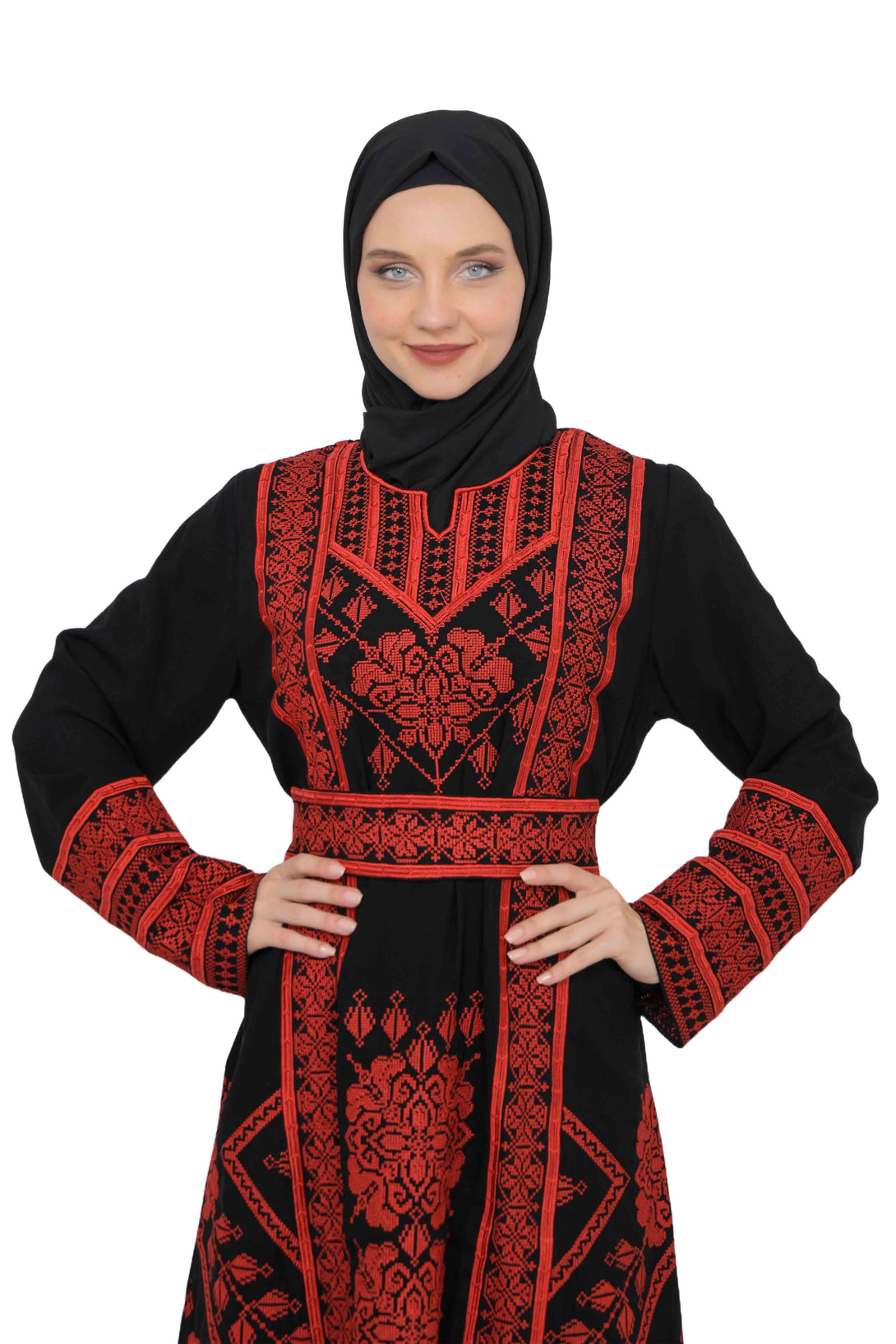 Zaytoon Gift Dress Zaytoon® Traditional Palestinian Rose Double-Sided Embroidered Long Women's Dress