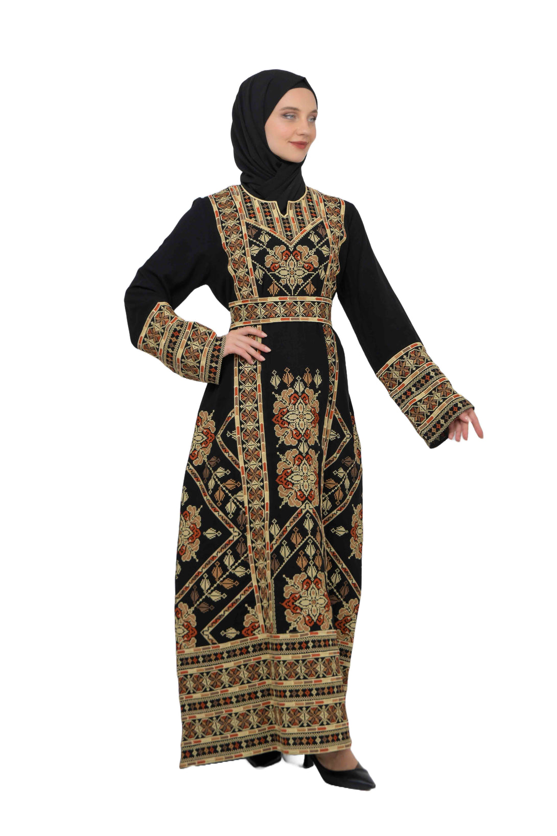 Zaytoon Gift Dress Zaytoon® Traditional Palestinian Rose Double-Sided Embroidered Long Women's Dress