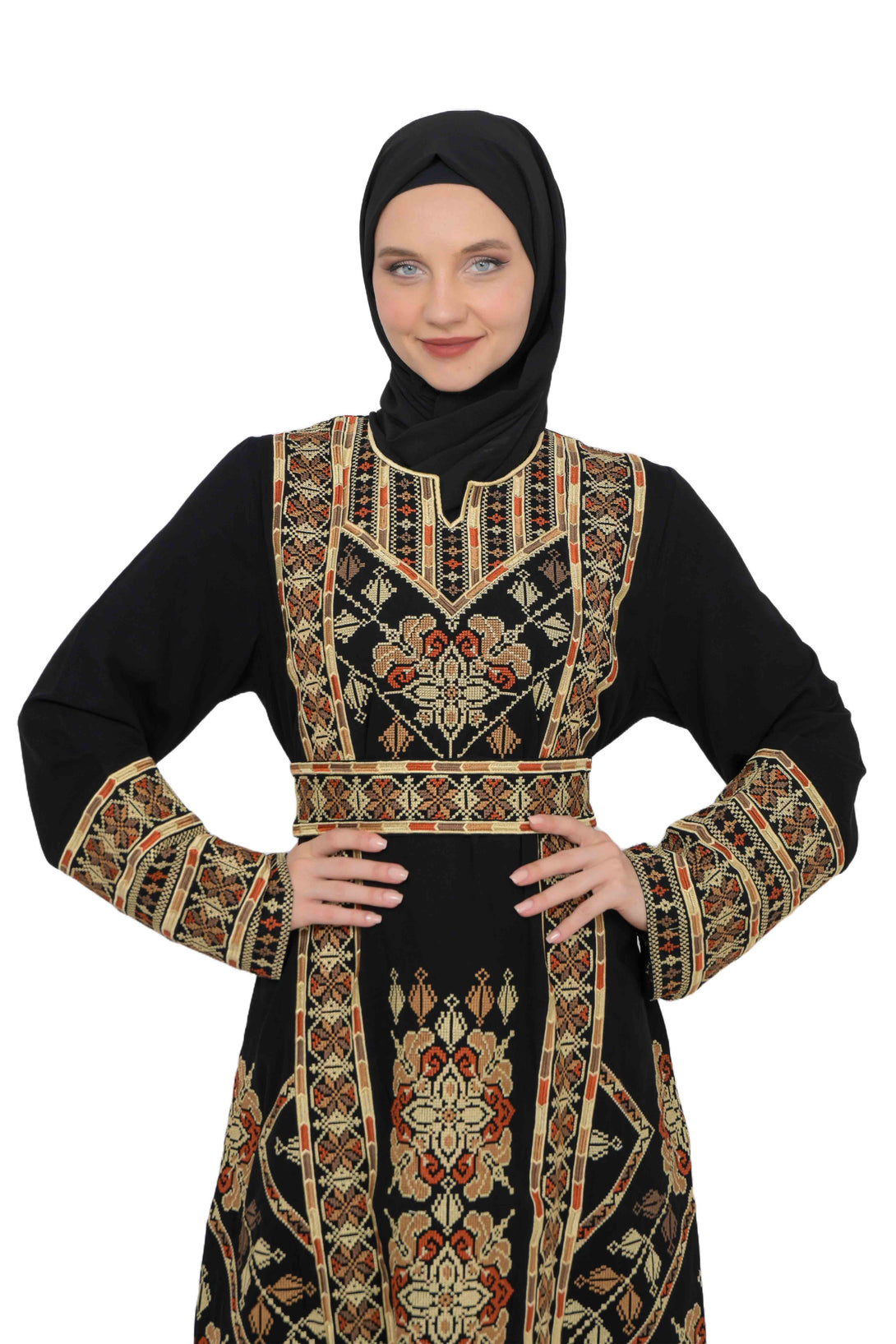 Zaytoon Gift Dress Zaytoon® Traditional Palestinian Rose Double-Sided Embroidered Long Women's Dress