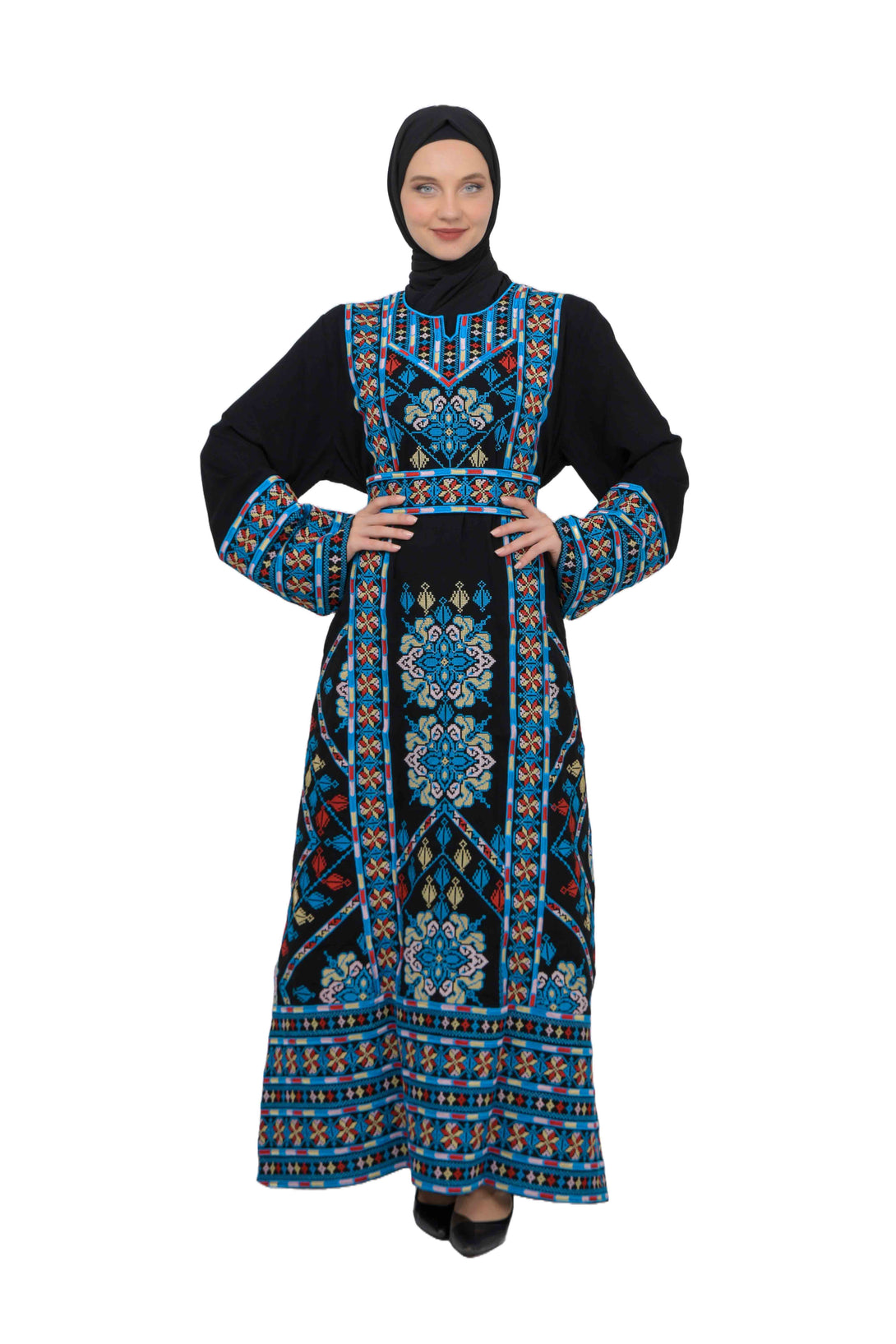 Zaytoon Gift Dress Zaytoon® Traditional Palestinian Rose Double-Sided Embroidered Long Women's Dress