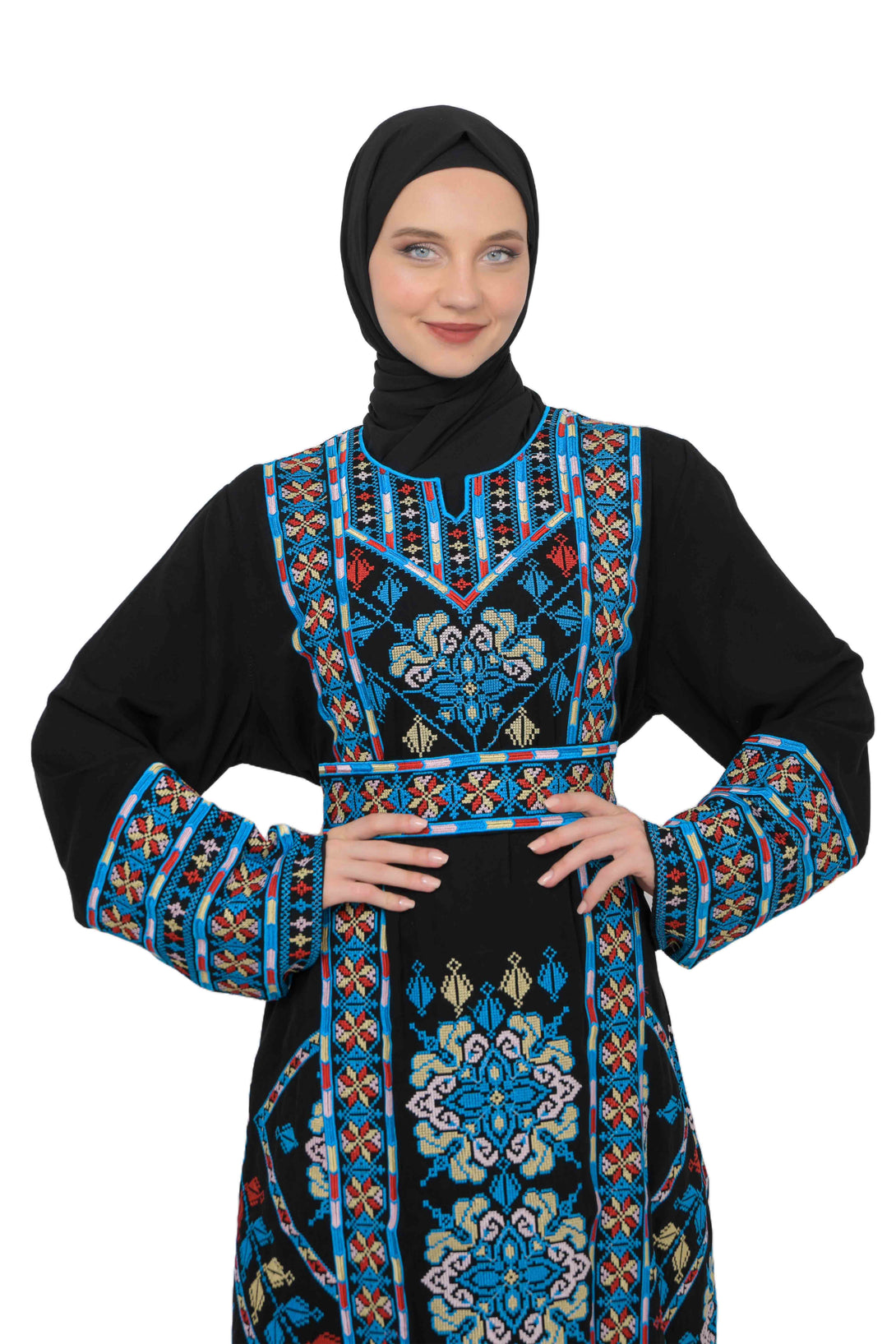 Zaytoon Gift Dress Zaytoon® Traditional Palestinian Rose Double-Sided Embroidered Long Women's Dress