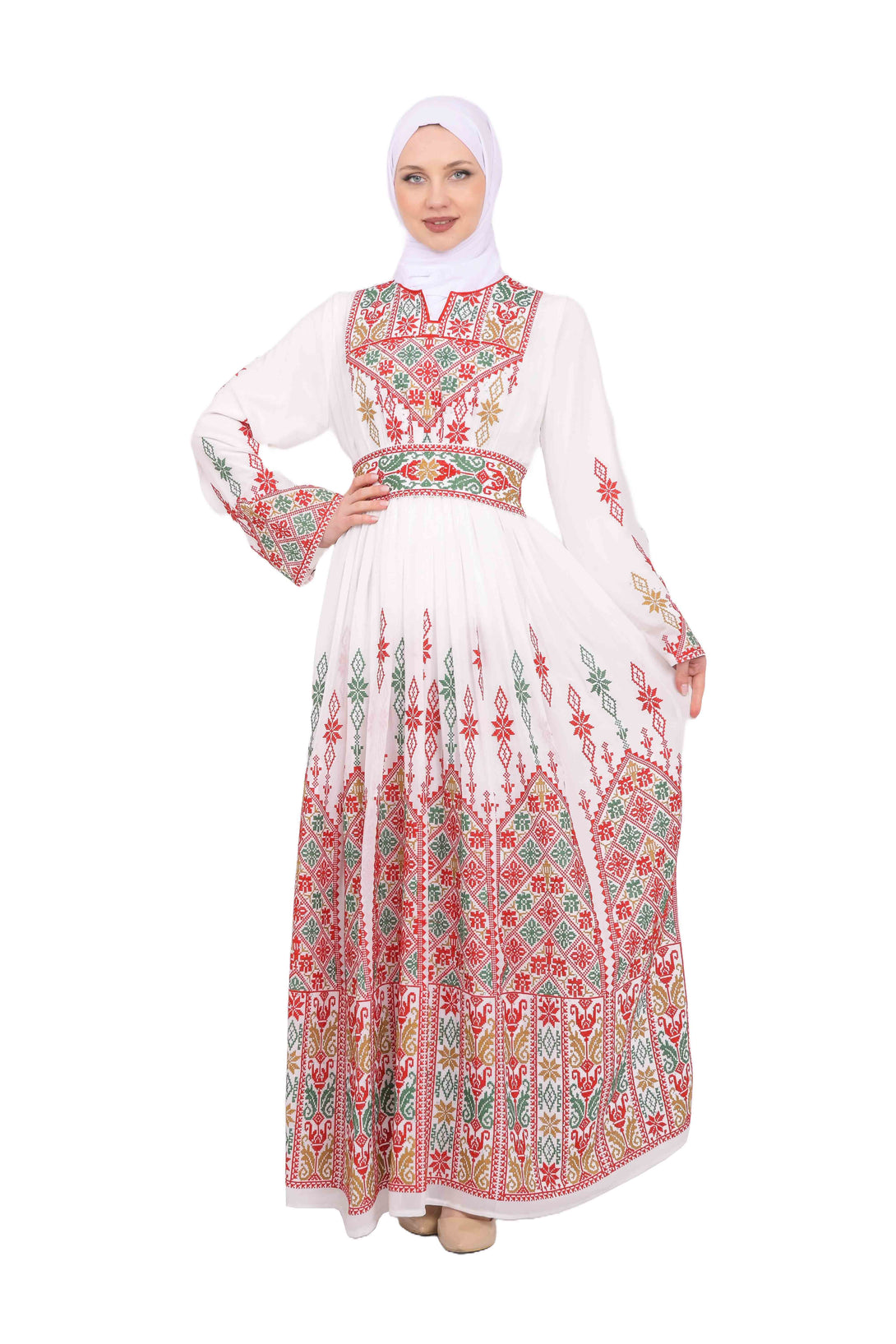 Zaytoon Gift Dress Zaytoon® White Chiffon Traditional Palestinian Embroidered Thobe