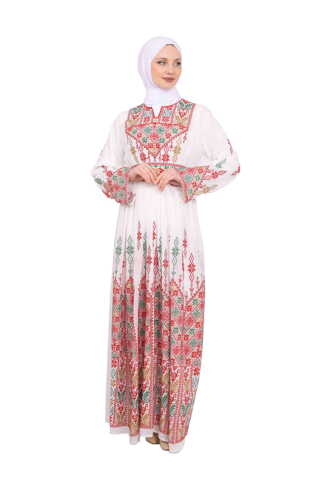 Zaytoon Gift Dress Zaytoon® White Chiffon Traditional Palestinian Embroidered Thobe