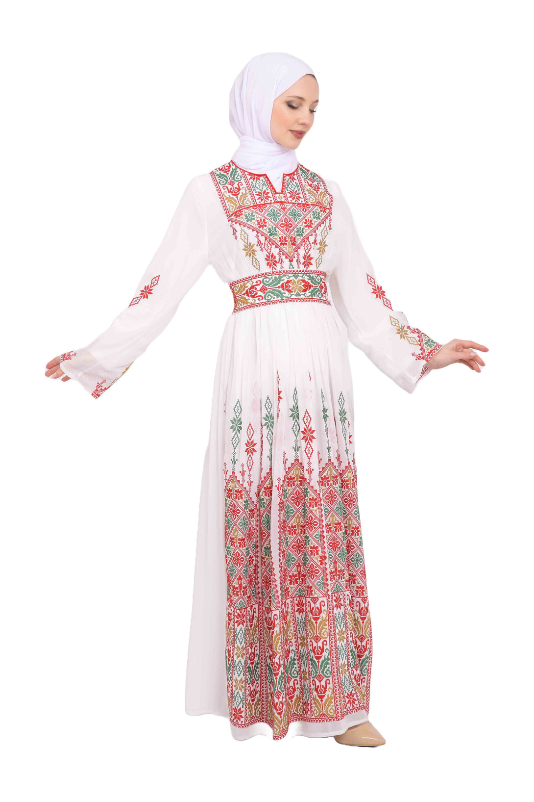 Zaytoon Gift Dress Zaytoon® White Chiffon Traditional Palestinian Embroidered Thobe