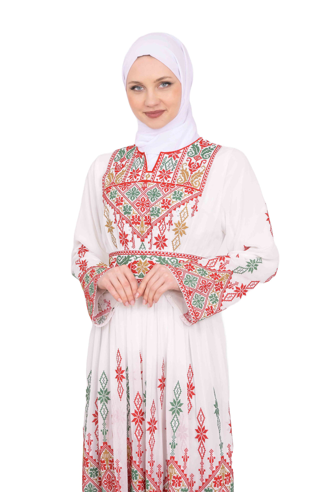 Zaytoon Gift Dress Zaytoon® White Chiffon Traditional Palestinian Embroidered Thobe