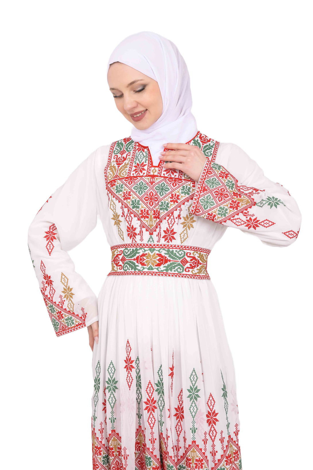 Zaytoon Gift Dress Zaytoon® White Chiffon Traditional Palestinian Embroidered Thobe