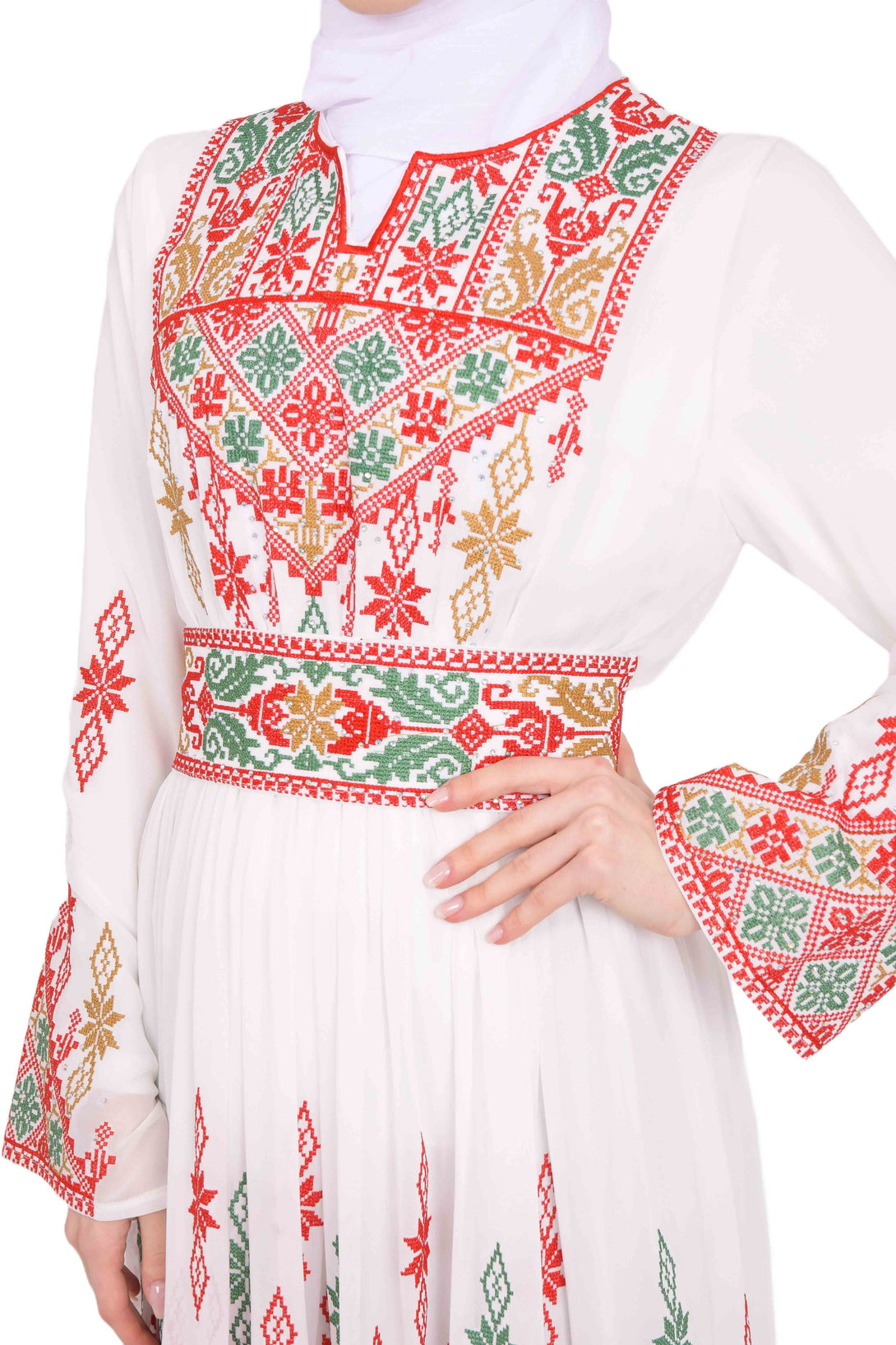 Zaytoon Gift Dress Zaytoon® White Chiffon Traditional Palestinian Embroidered Thobe