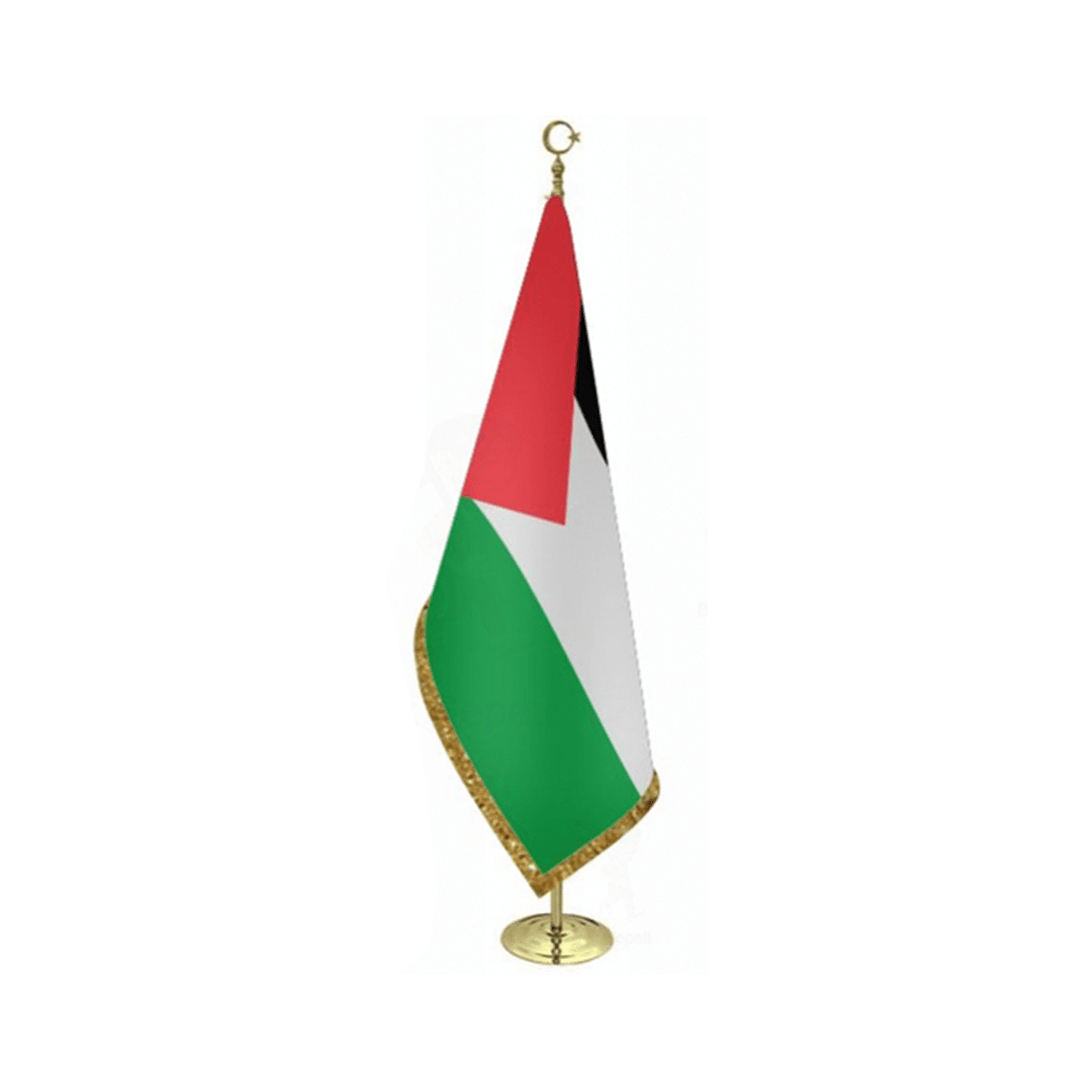 Zaytoon Gift Flags Palestine Deluxe Indoor Presentation Set with Oak Pole, Gold Base