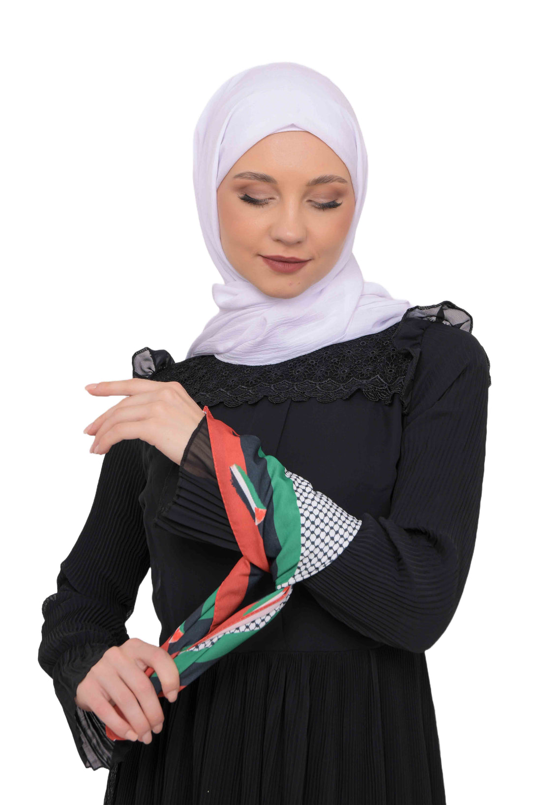 Zaytoon Gift Foular Palestinian keffiyeh scarf with red border and flag