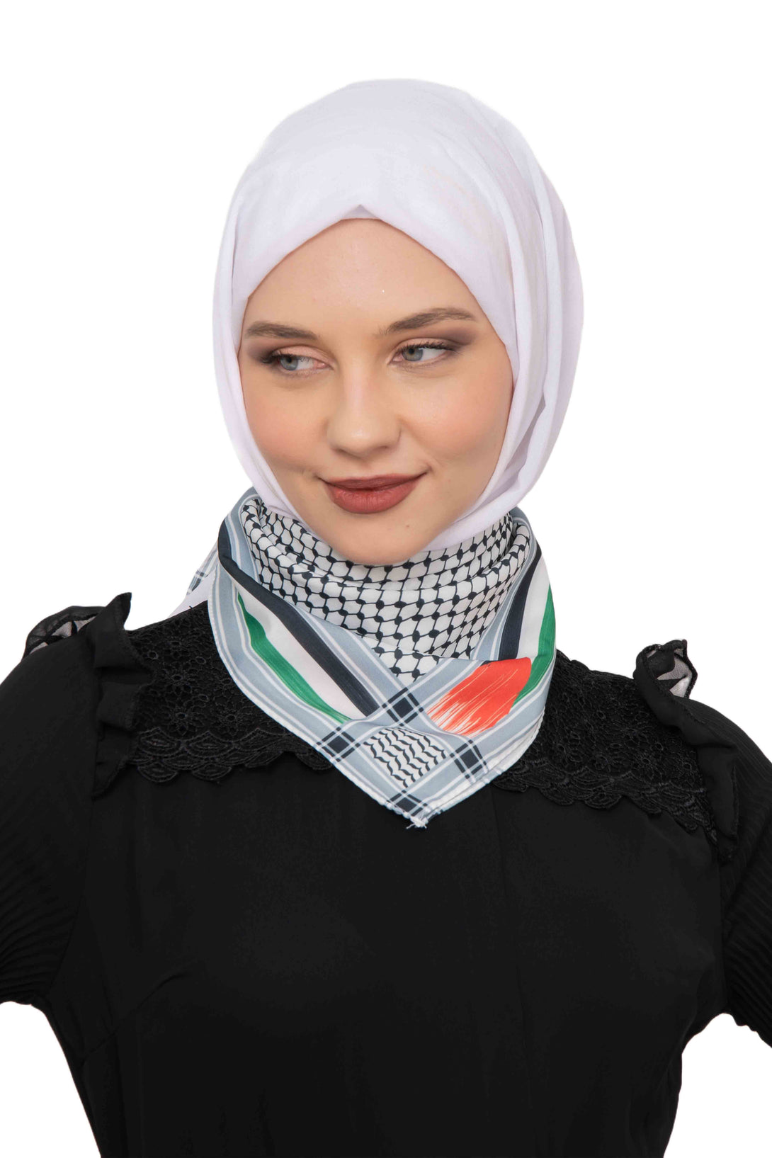 Zaytoon Gift Foular Striped Palestinian Scarf Keffiyeh with Small Palestinian Flag Tassel-Less Unisex