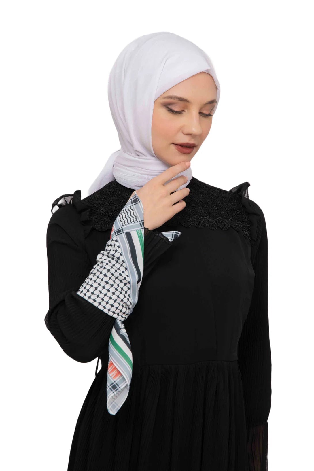 Zaytoon Gift Foular Striped Palestinian Scarf Keffiyeh with Small Palestinian Flag Tassel-Less Unisex