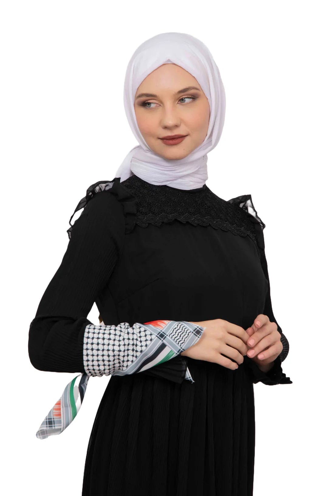 Zaytoon Gift Foular Striped Palestinian Scarf Keffiyeh with Small Palestinian Flag Tassel-Less Unisex