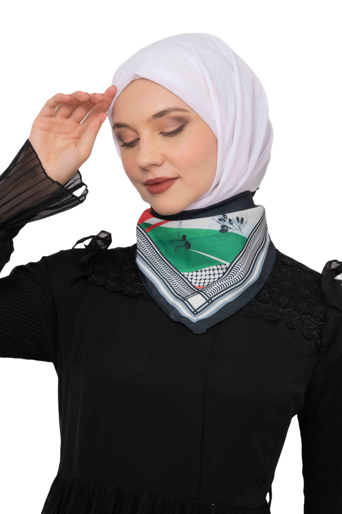 Zaytoon Gift Foular Unisex Tassel-Less Palestinian Olive and Flag Printed Scarf