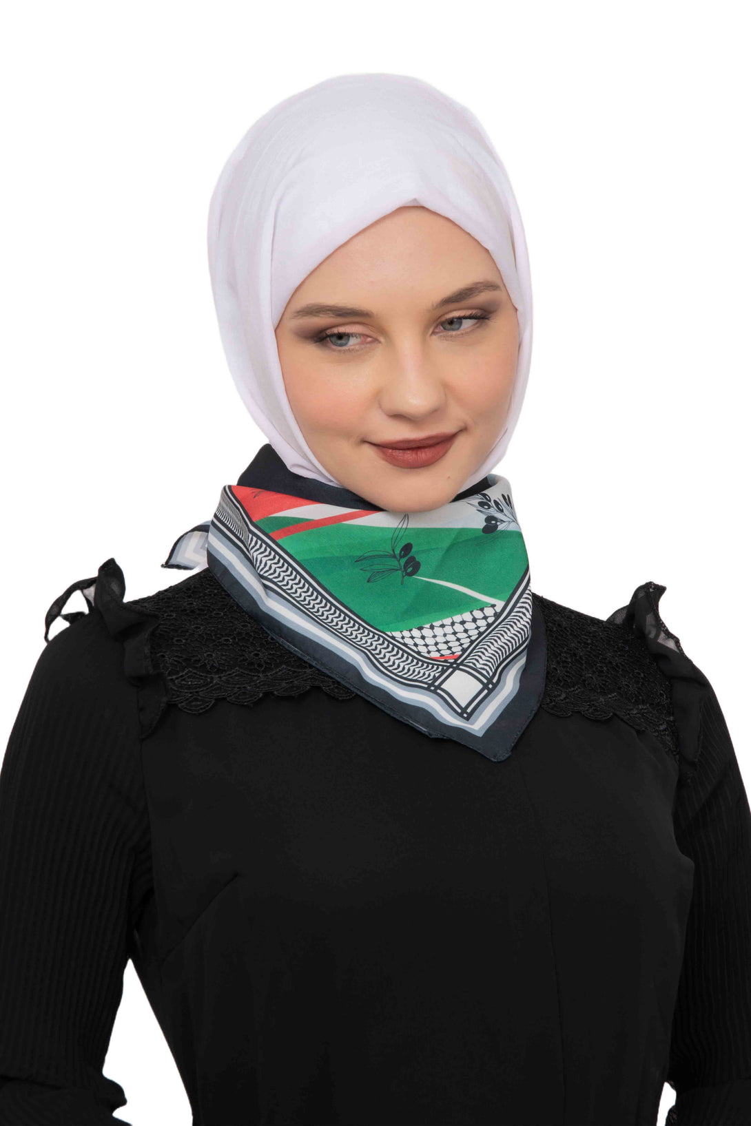 Zaytoon Gift Foular Unisex Tassel-Less Palestinian Olive and Flag Printed Scarf