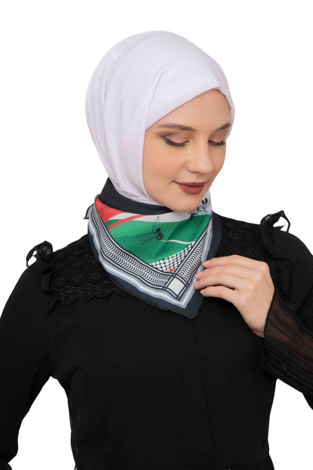 Zaytoon Gift Foular Unisex Tassel-Less Palestinian Olive and Flag Printed Scarf