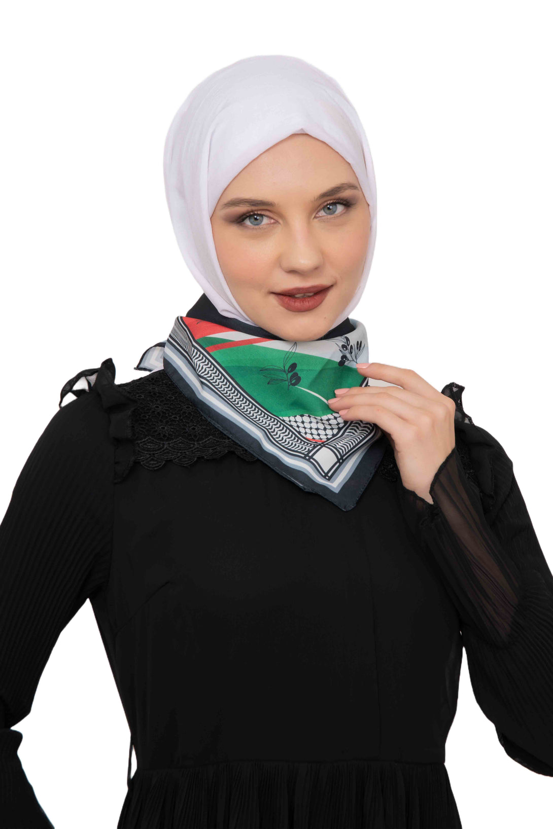 Zaytoon Gift Foular Unisex Tassel-Less Palestinian Olive and Flag Printed Scarf