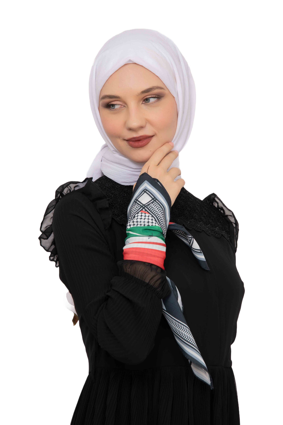 Zaytoon Gift Foular Unisex Tassel-Less Palestinian Olive and Flag Printed Scarf