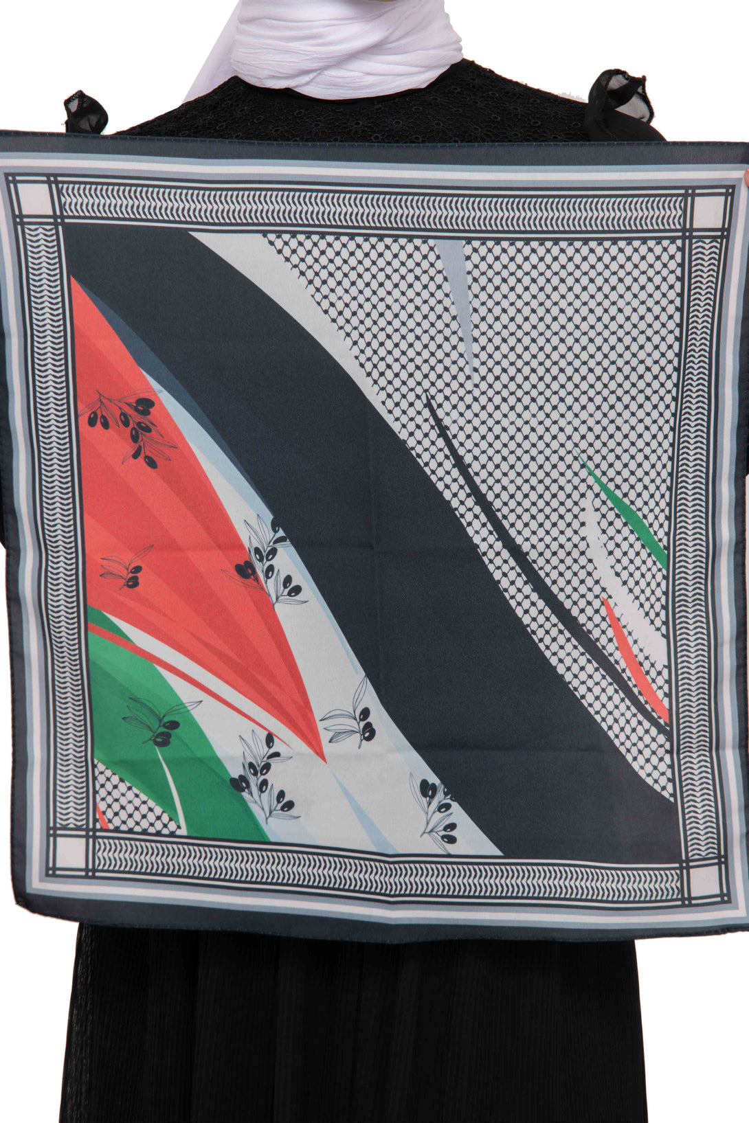 Zaytoon Gift Foular Unisex Tassel-Less Palestinian Olive and Flag Printed Scarf