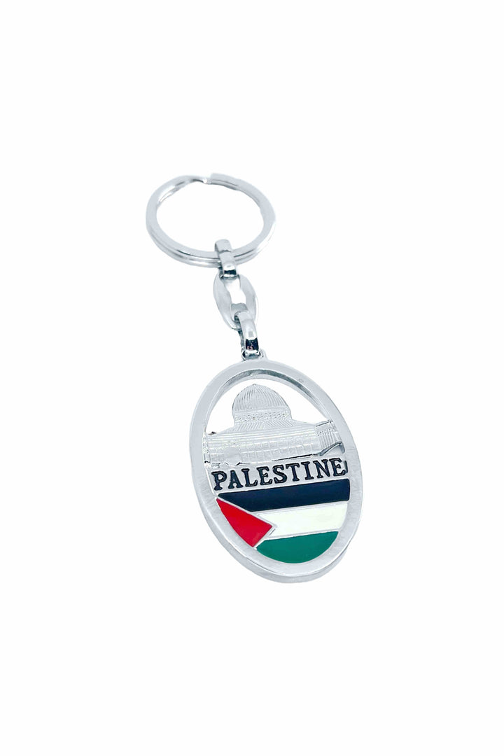 Zaytoon Gift Key chain Unisex Silver-Plated Keyring with Palestinian Flag and Dome of the Rock Symbol