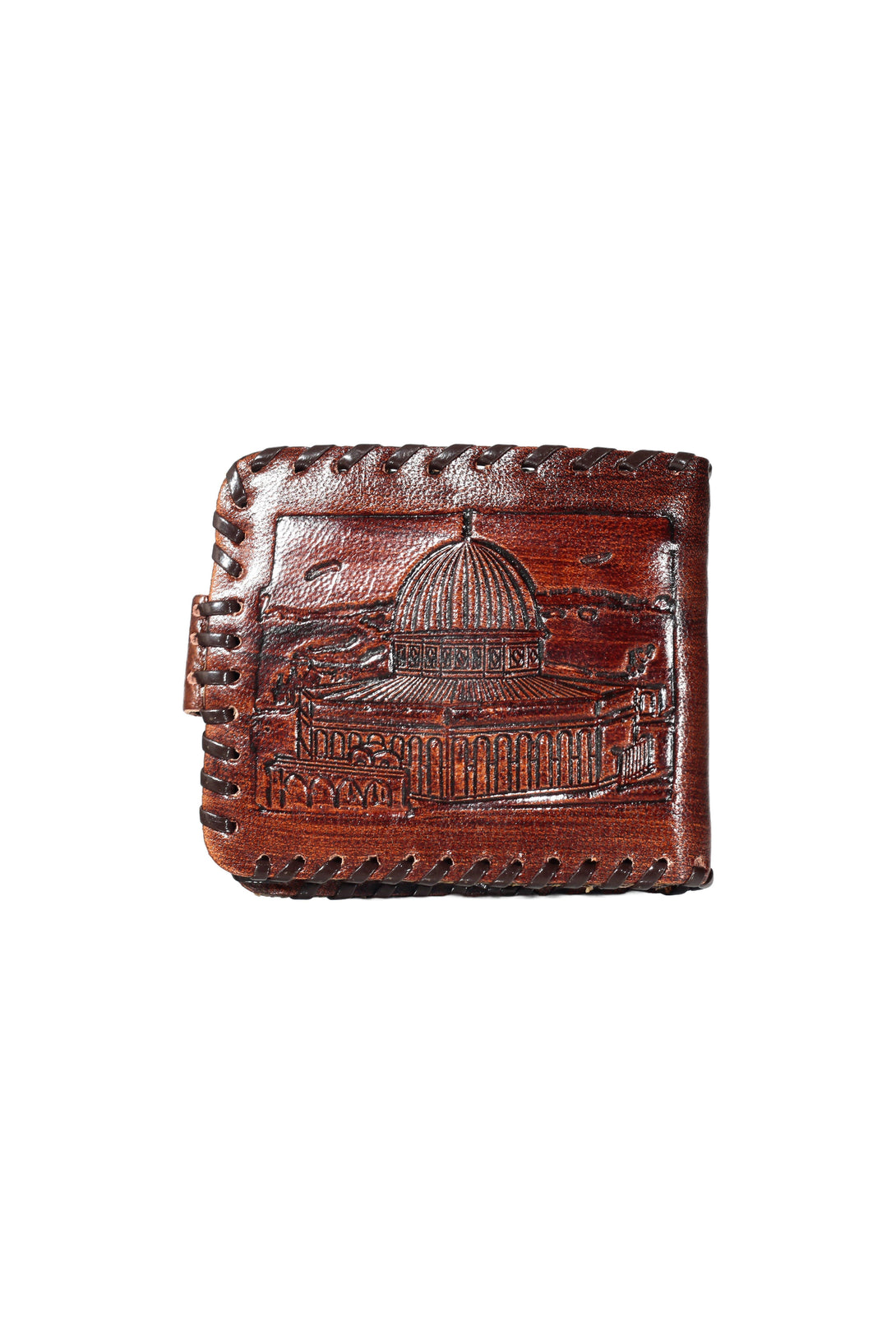 Zaytoon Gift Men's Wallet Dome of the Rock Embroidered Brown Genuine Leather Men's Wallets