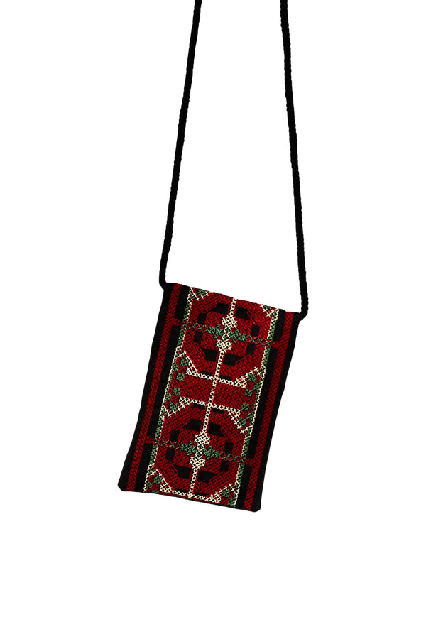 Zaytoon Gift Phone Case Bag Palestinian Traditional Colorful Embroidered Red And Green And Beige Phone Case Bag