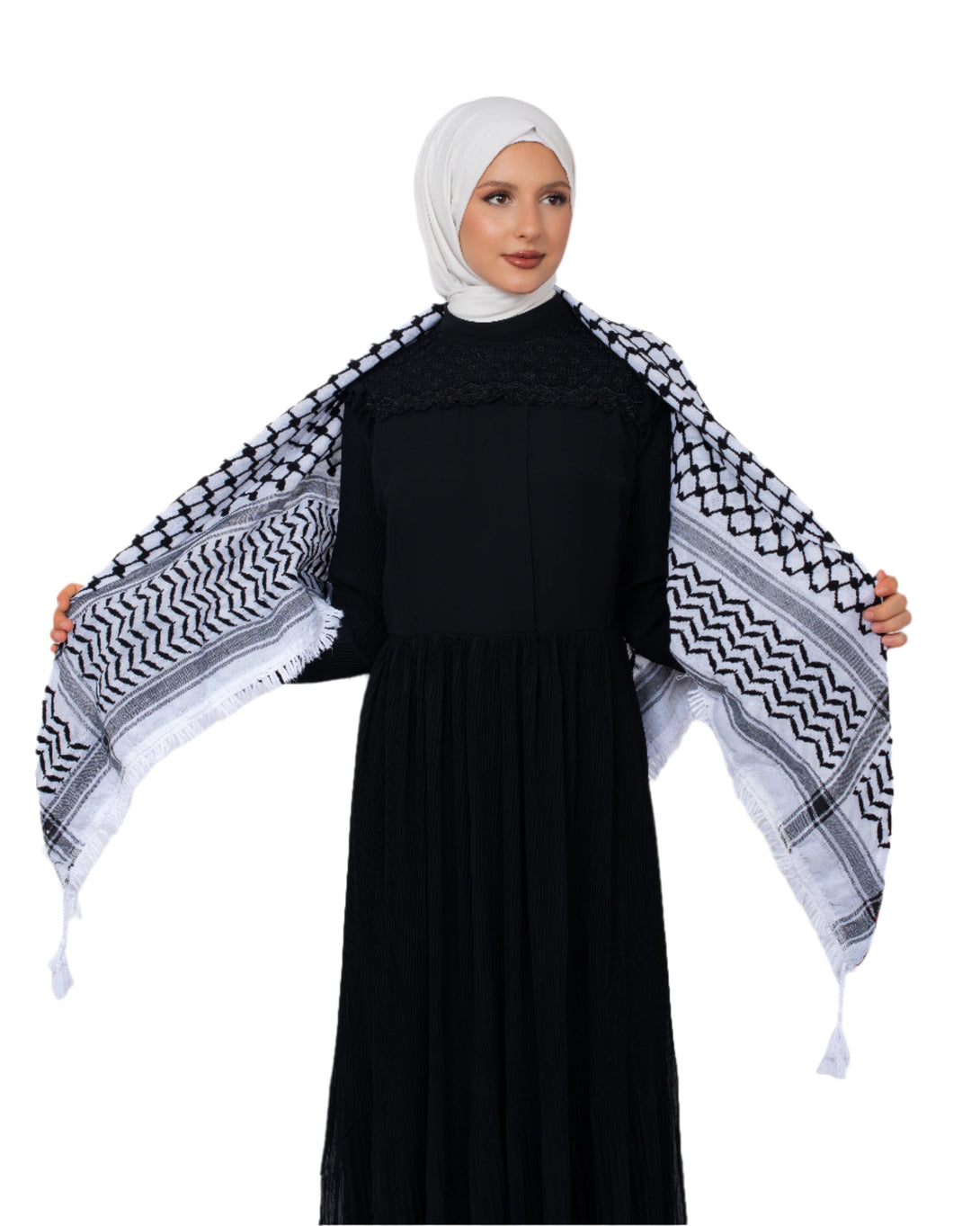 Zaytoon Gift Pushpa Black Checkered Palestine Cities Edged Keffiyeh Tasseled Palestine Scarf