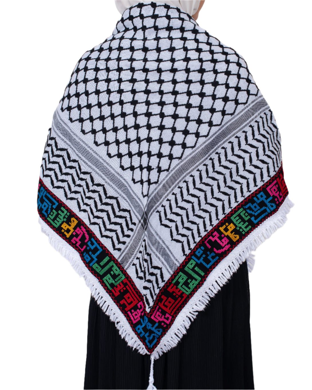 Zaytoon Gift Pushpa Black Checkered Palestine Cities Edged Keffiyeh Tasseled Palestine Scarf