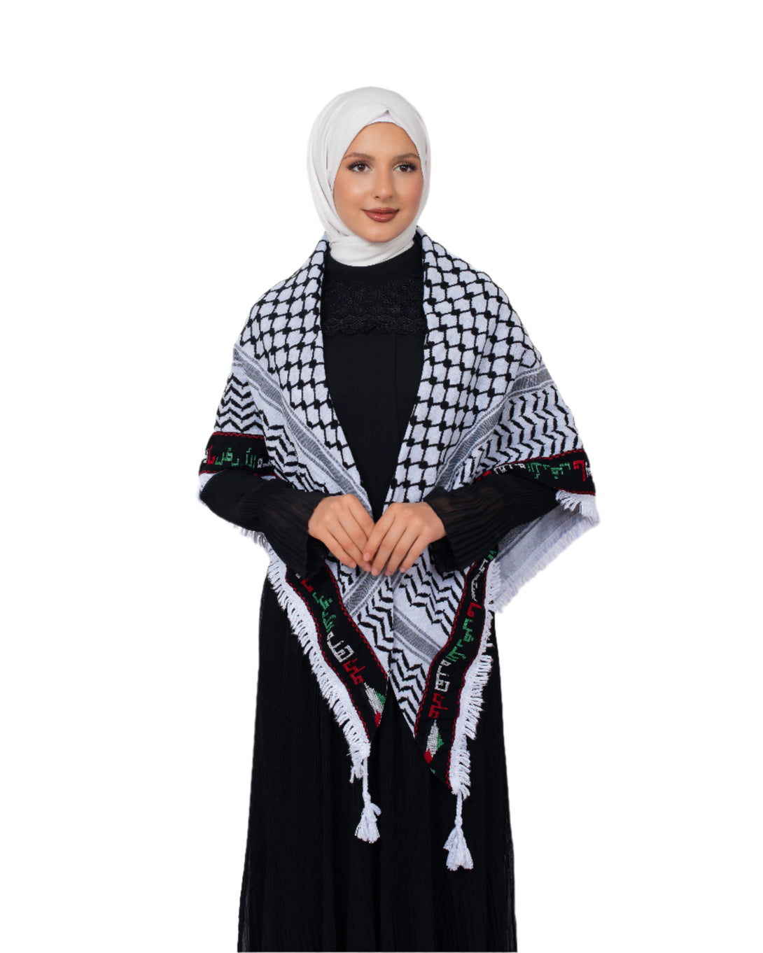 Zaytoon Gift Pushpa Black Checkered Palestinian Arabic Proverb Keffiyeh Tasseled Palestinian Scarf