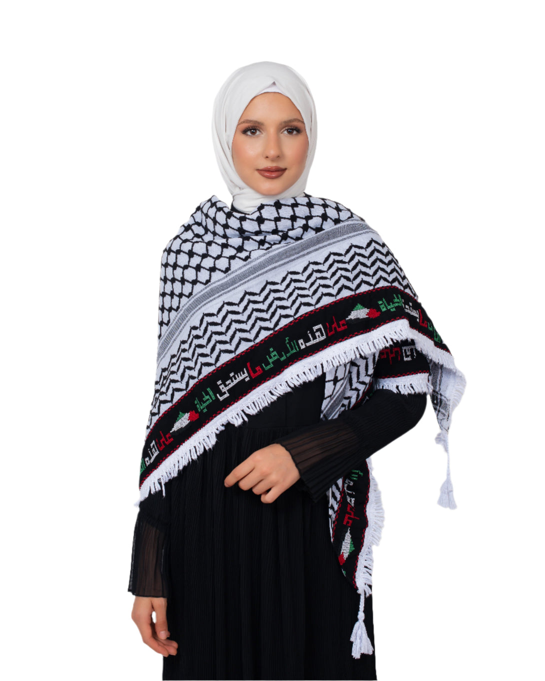 Zaytoon Gift Pushpa Black Checkered Palestinian Arabic Proverb Keffiyeh Tasseled Palestinian Scarf