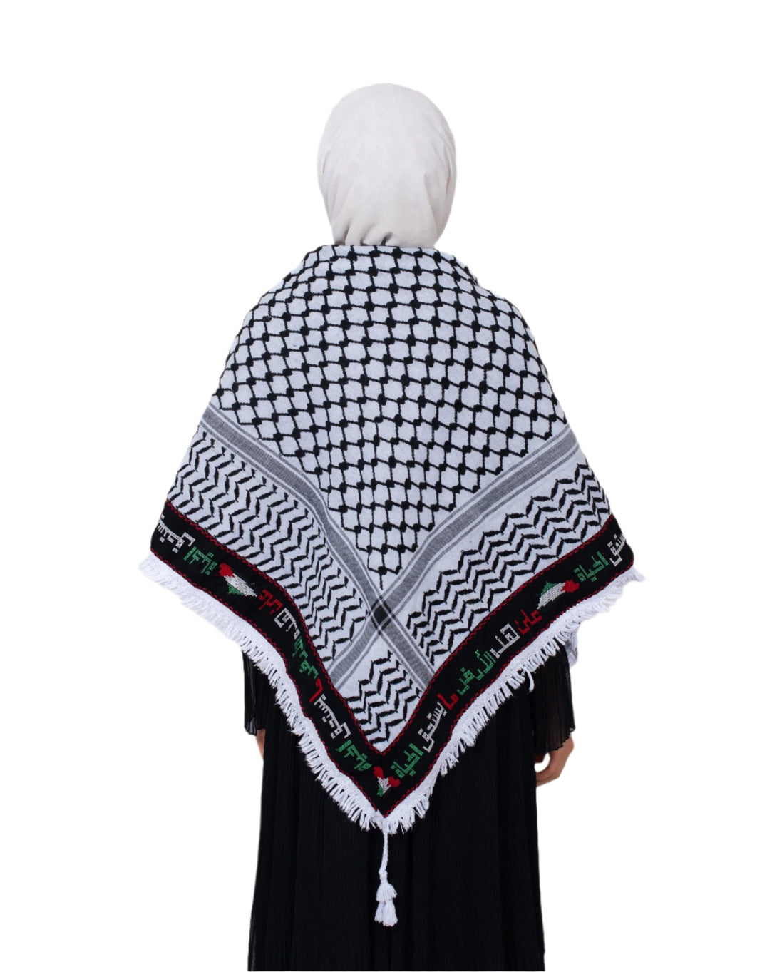 Zaytoon Gift Pushpa Black Checkered Palestinian Arabic Proverb Keffiyeh Tasseled Palestinian Scarf