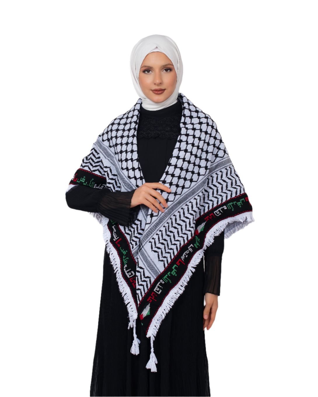 Zaytoon Gift Pushpa Black Checkered Palestinian Arabic Proverb Keffiyeh Tasseled Palestinian Scarf