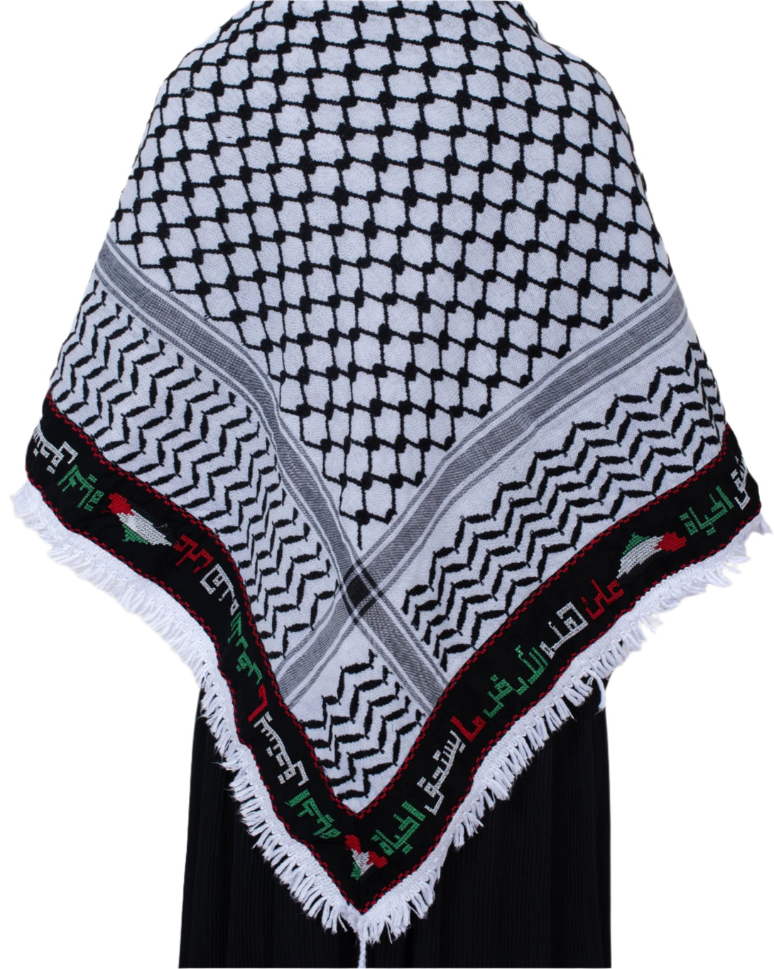 Zaytoon Gift Pushpa Black Checkered Palestinian Arabic Proverb Keffiyeh Tasseled Palestinian Scarf